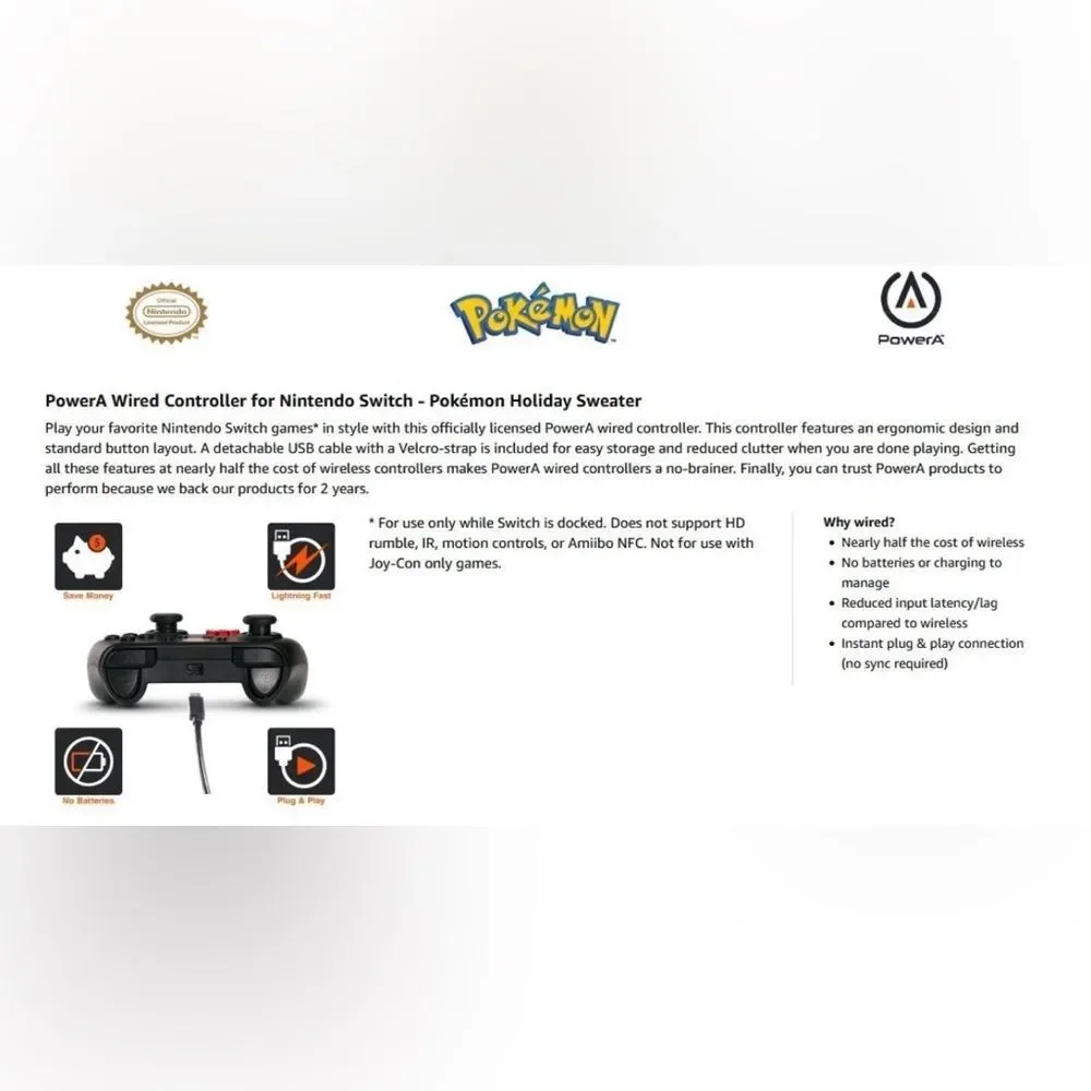 PowerA *OFFICIAL* Wired Controller *POKEMON HOLIDAY SWEATER EDITION* (Switch)